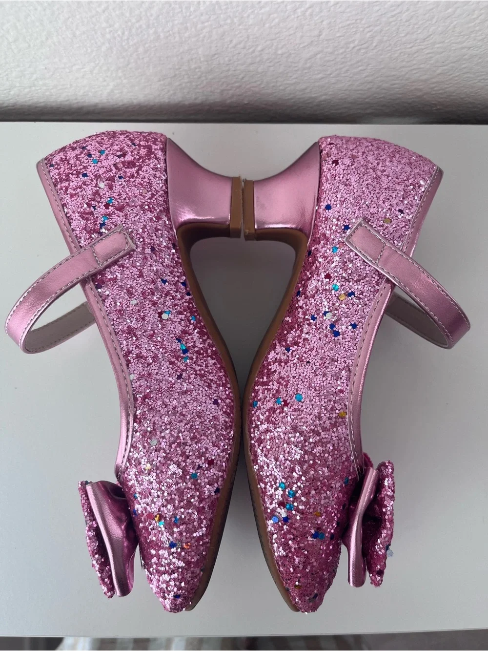 Pink Glitter Bow Mini Heel Dress Up Shoes